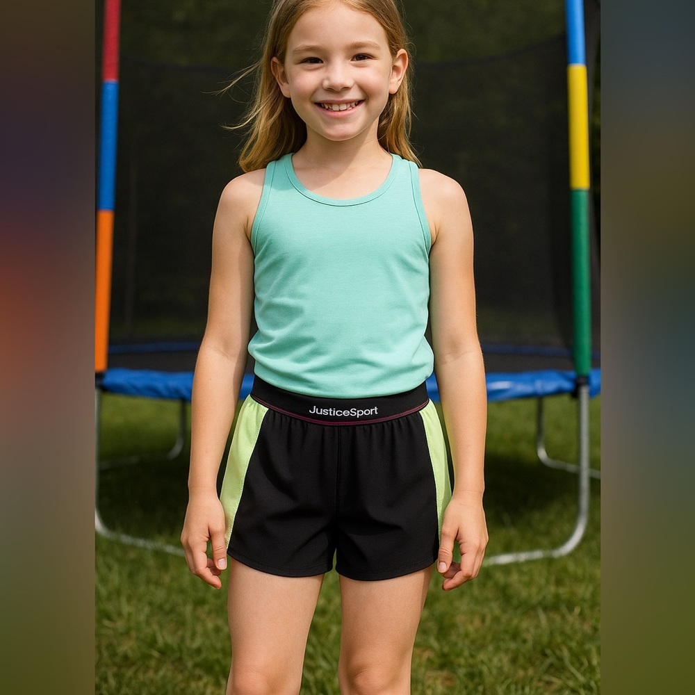 Justice Girl’s Sport Neon Trim Running Athletic Shorts Black Lime Size M (10)
